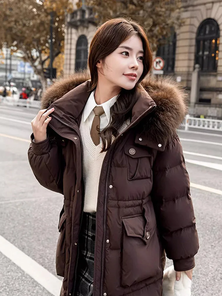 Women's Winter Coats with Big Fox Fur Collar Thicker Warm Down Coat 90% White Duck Down Coats Fashion 2024