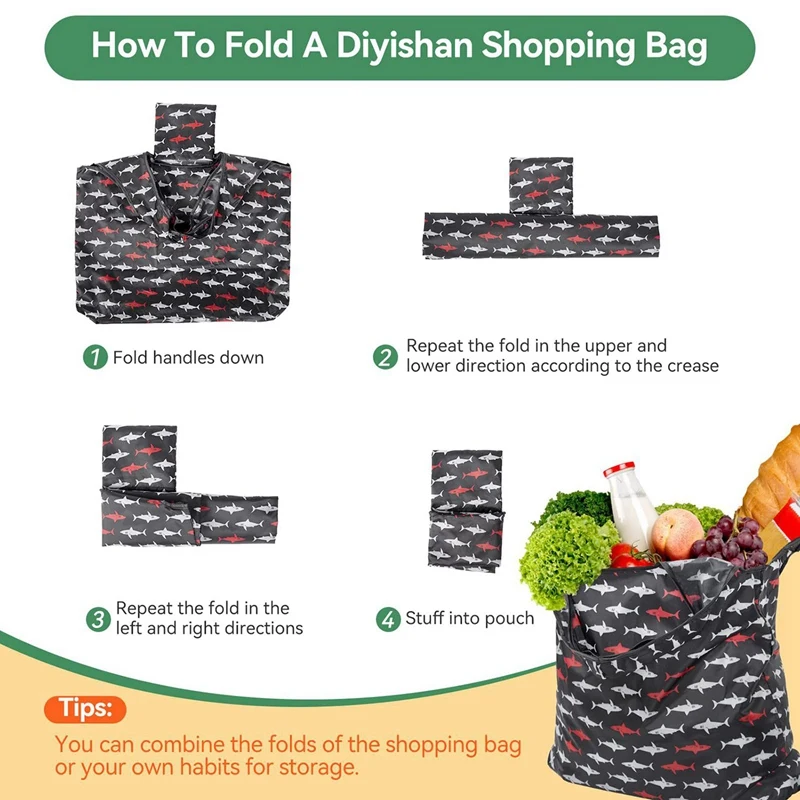 Grocery Bags Reusable Foldable 30 Pack Shopping Tote 50LBS Extra Large Ripstop Pattern Machine Washable Storage