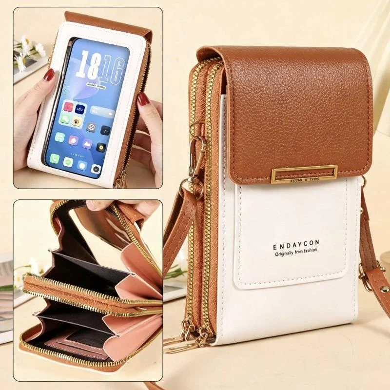 Damen Umhängetaschen Geldbörsen Touchscreen-Handytasche Weiche Lederriemen-Handtasche für Frauen Luxus-Messenger-Taschen – Detail 1