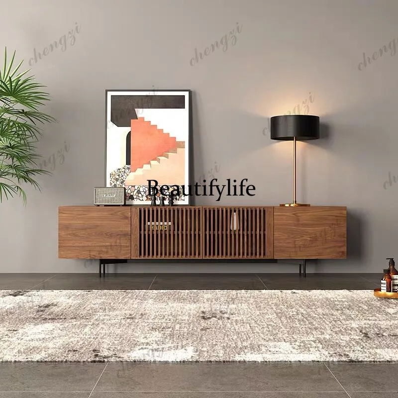 Walnut color audio-visual cabinet Nordic light luxury paint, modern simple TV cabinet living room cabinet