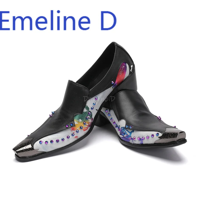

Men's Shoe Covers Loafers Fashionable Printed Design Low Top Shoes Breathable Pointed Business Casual Leather Shoes for Men