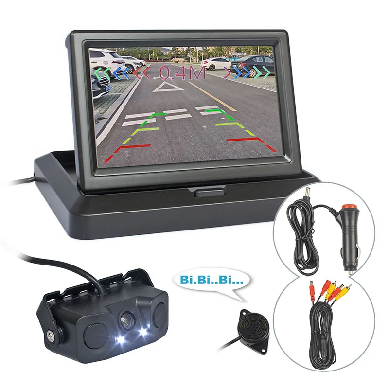 

SMALUCK 5inch Car Reversing Camera Kit Back Up Car Monitor Video Parking Radar Sensor 2 in 1 Car Camera Parking System