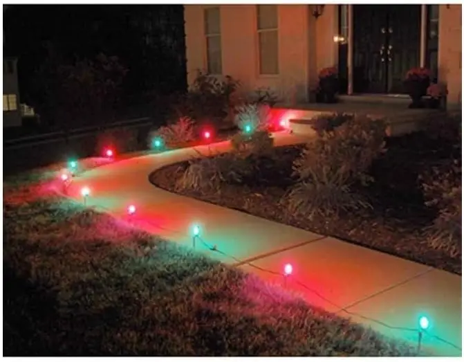 Electric Pathway Lighting Set Featuring 10 Red and Green Bulbs, 4-Pack
