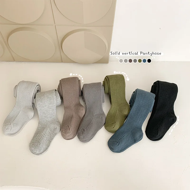 Baby Boys Girls Fashion Solid Vertical Pantyhose Children Leggings Tights Cotton Stretch Kids Knitting Trousers For 0-6 Years