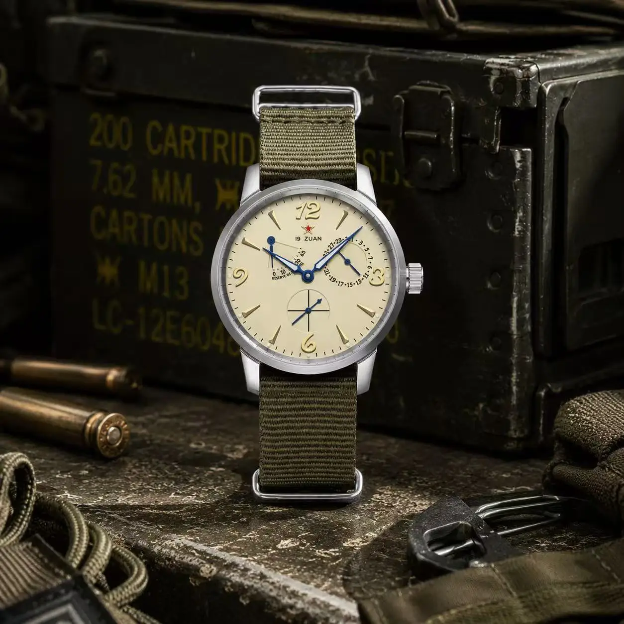 SEAKOSS Mens Aviation Pilot Automatic Mechanical Watch ST17 Movement 40mm 12mm 48mm Lug to Lug 316L Steel Sapphire Blue AR Coati