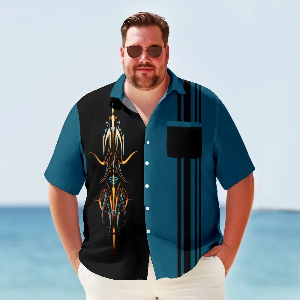 Big & Tall Hawaiian Shirt For Men Retro Bowling Quick Drying Summer Plus Size Y2kStreetwear Short Sleeve Oversized