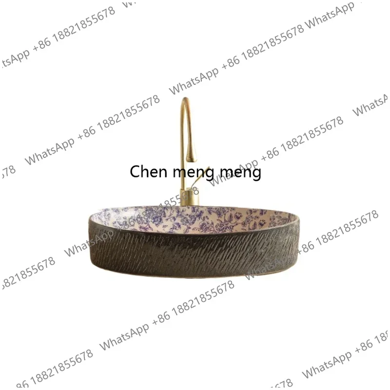 

Z136Oval bathroom washbasin basin on the table ceramic balcony art basin retro home