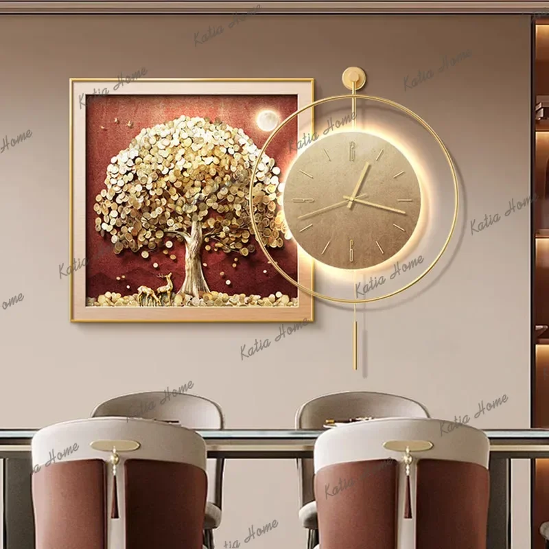 PG Luxury Art Mural Wall Watch Living Room Fashion Chinese Style Creative Wall Clocks Vintage Interior Interior Home Decoration