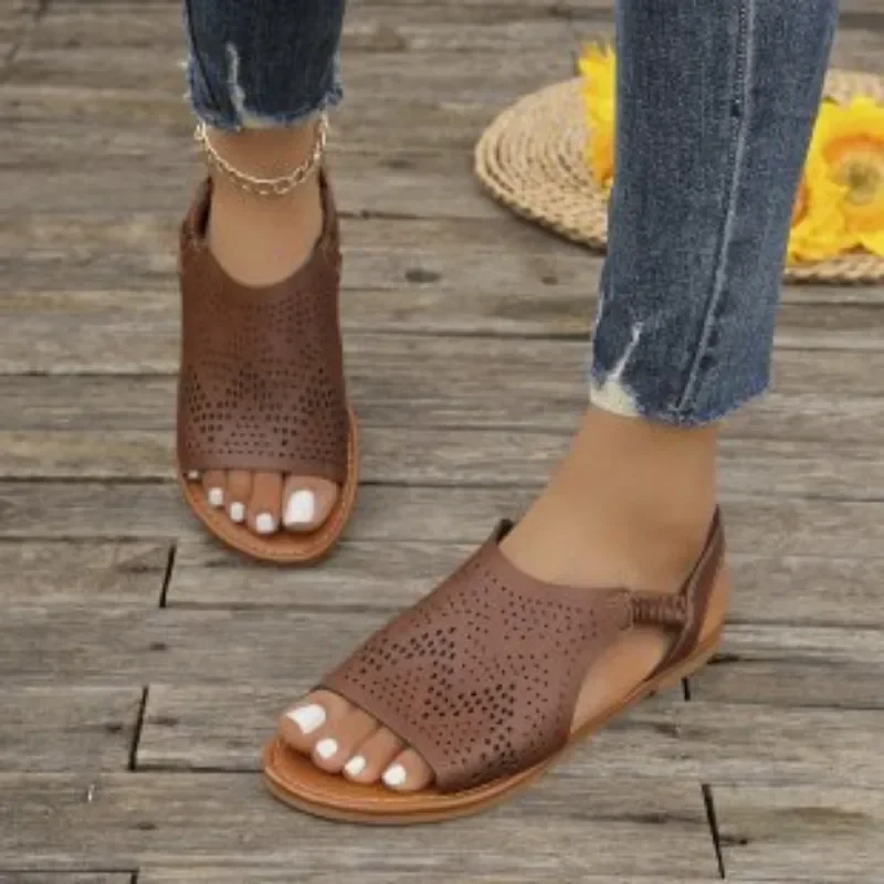 Sandalias de fondo plano para Mujer, Zapatos de punta abierta, Sexy, moda, playa, Verano