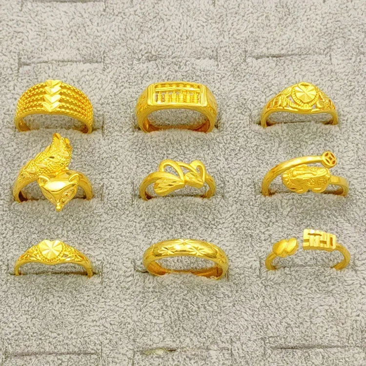 Baru untuk pria dan wanita tahan lama tidak berwarna mulut terbuka dapat disesuaikan lapis murni asli 18k kuning emas 999 24k cincin tidak pernah pudar perhiasan