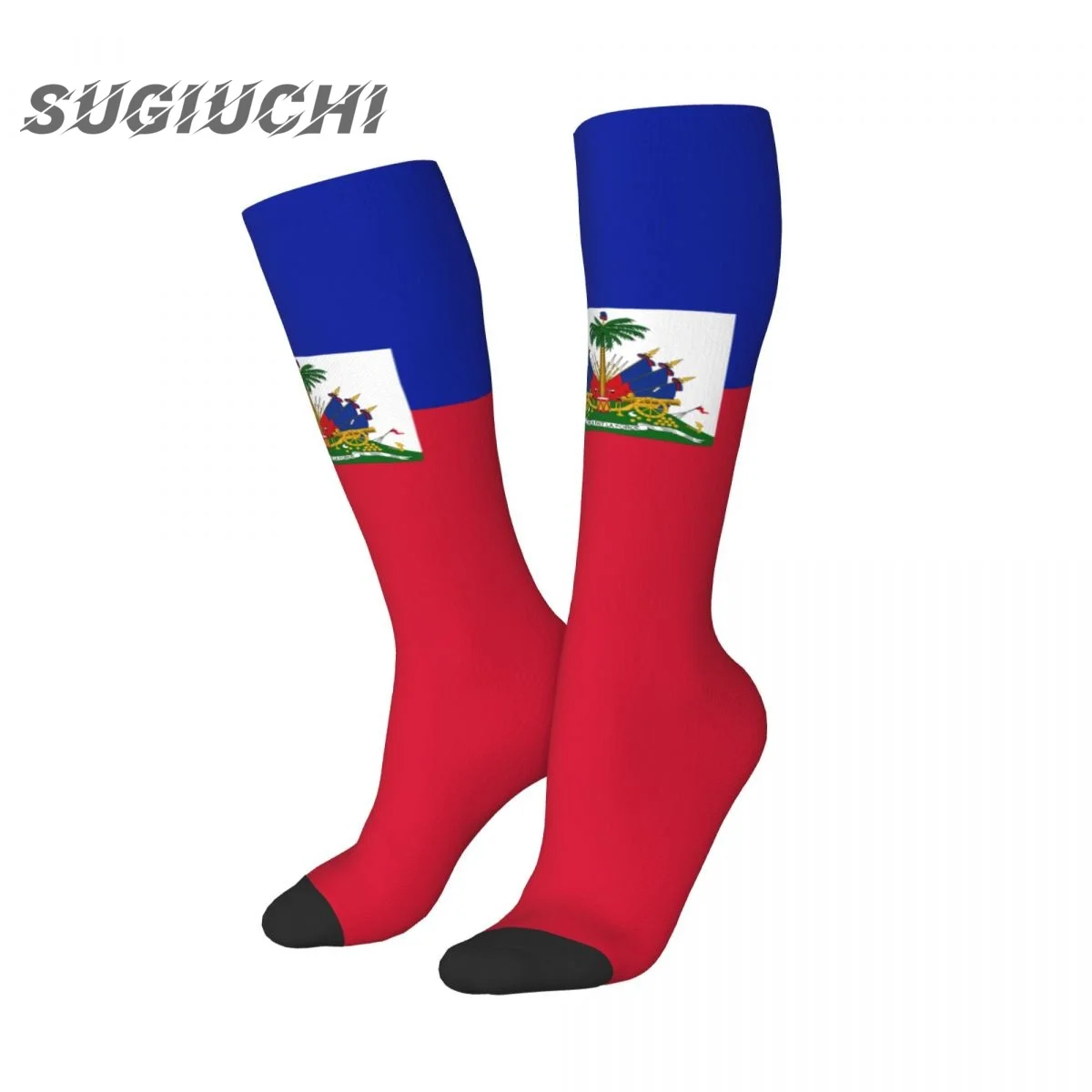 Calcetines de poliéster con estampado 3D de la bandera de Haiti para hombre y mujer, medias informales Kawaii de alta calidad para monopatín