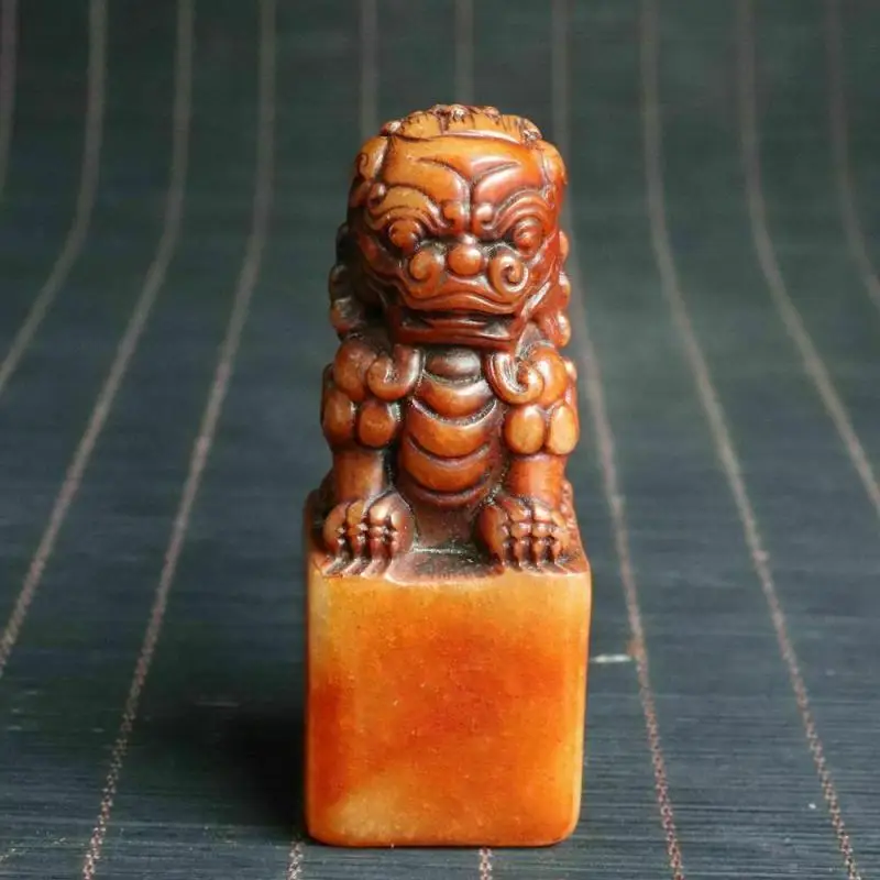 Chinese Natural Shoushan Stone Handcarved Lion Statue Seals 51825