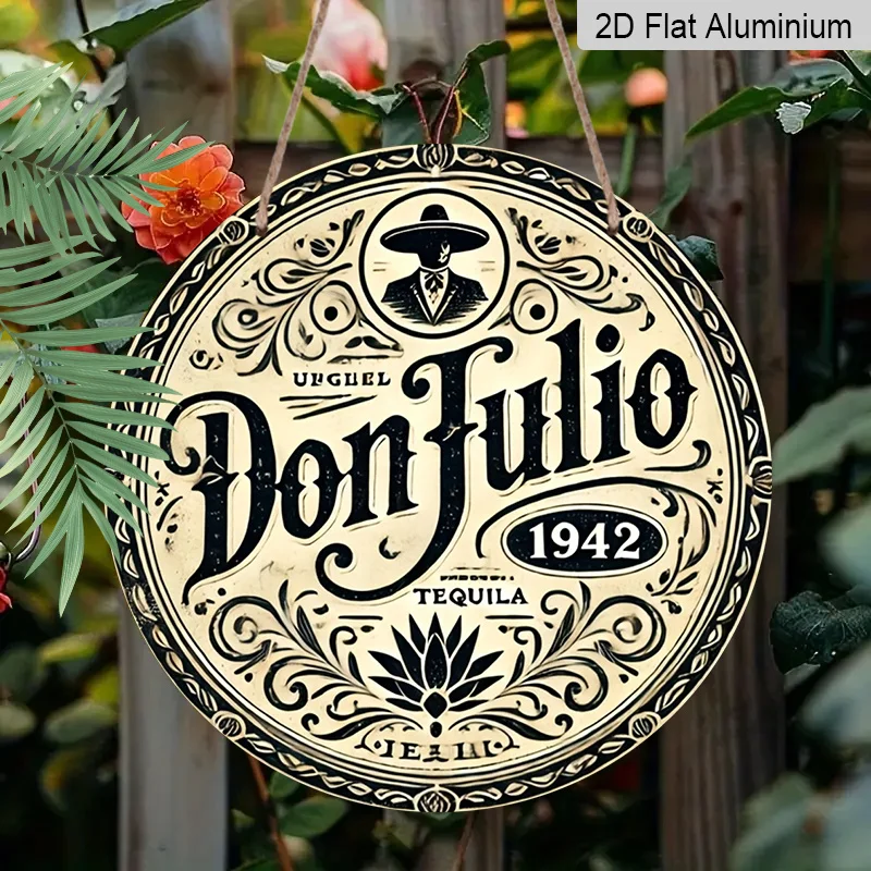 Letrero Metálico Redondo de Aluminio Plano 2D de 7.87 Pulgadas, Diseño Vintage de la Etiqueta de Don Julio Tequila 1942, Decoración Retro para Bar, Estilo Rústico