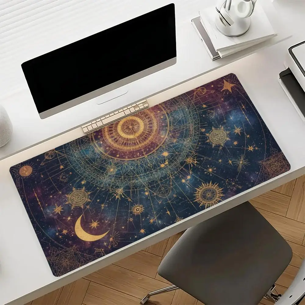Golden Astrology Tarot Play Mat Non Slip Rubber Base Thick Rubber Mouse Pad For Card Game