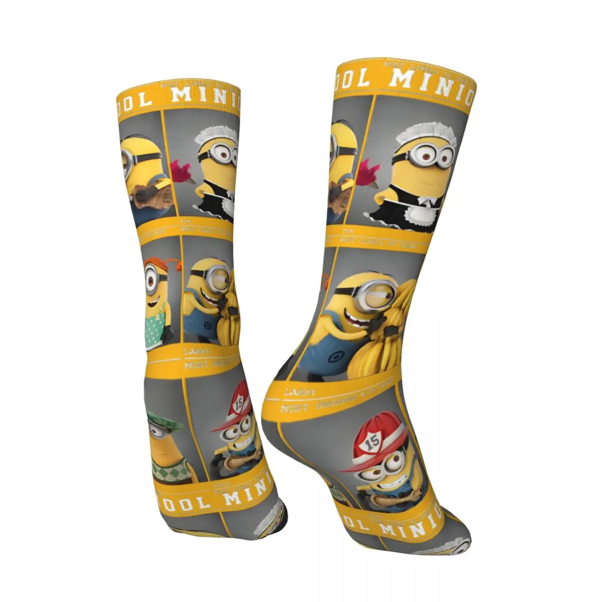 Despicable Me Minions High School Portrait Panels Men's Socks Vintage Harajuku Despicable Me Minions Street Style Crew Sock