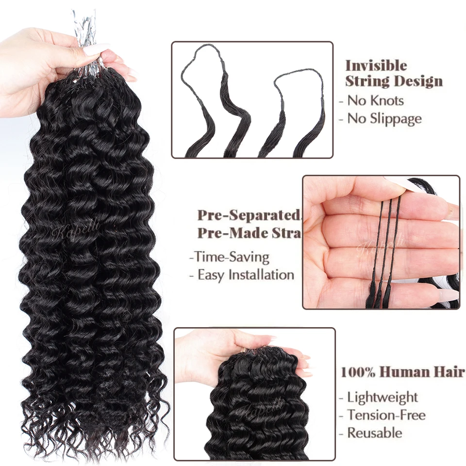 300g Cabello a granel pre-dividido para trenzas Onda Profunda Crochet Cabello Humano Sin Nudos Milagrosos Extensiones de Cabello Trenzas Boho Invisibles 3