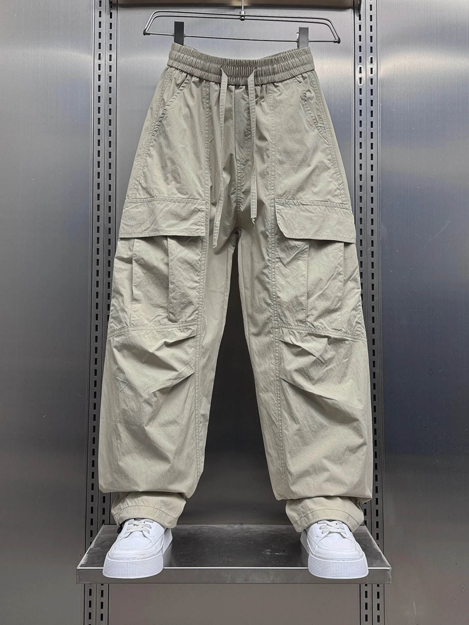 

Мужские летние тонкие рабочие брюки American Sle, свободные повседневные брюки с широкими штанинами, прямые брюки с несколькими карманами для мужчин