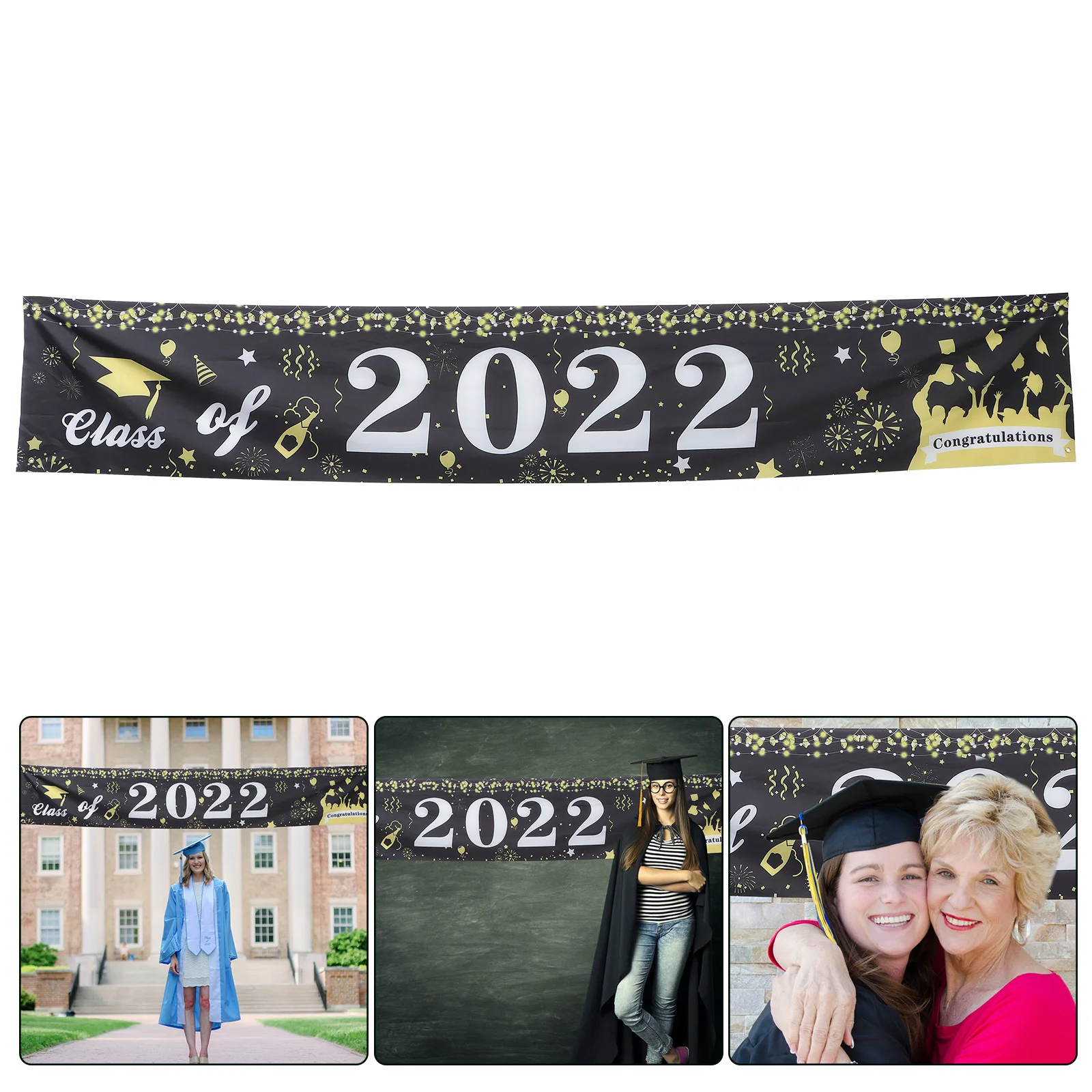 

2022 Graduation Banner Durable Bright Color Graduation Backdrop Photo Booth Wall Dessert Table Decor Congratulations Banner