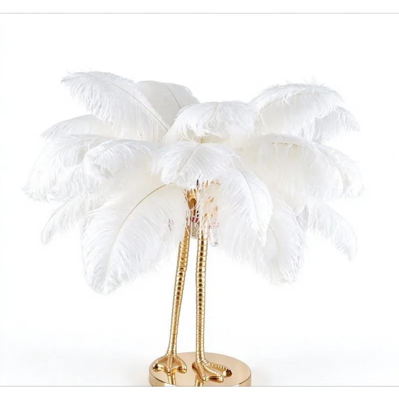 Cream Style White Feather Desk Lamp with Three Levels of Dimming, Bedside Small Night Light, Atmosphere Feather Light