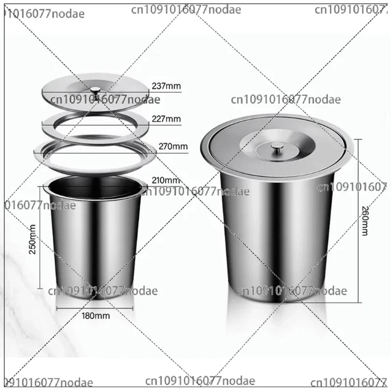 8L Kitchen Countertop Built-in Stainless Steel Trash Can Embedded Trash Can Environmental Protection Hidden Embedded Trash Can