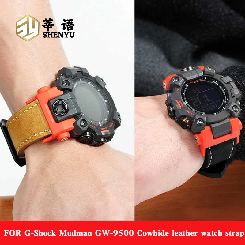 Casio G - SHOCK 시리즈 3553 GWM - 9500 Mudman 액세서리 수정된 정품 가죽 시계 스트랩 남성용 시계 체인