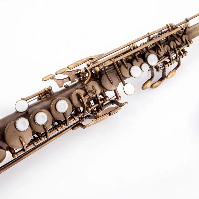 TOP Brass Straight Soprano Sax Saxophone Bb B Flat Woodwind Instrument Natural Shell Key Carve Pattern