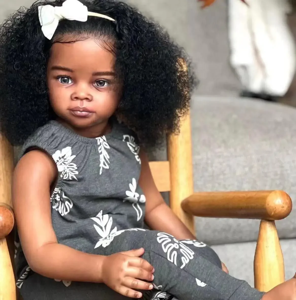 SINO-BB Customized Limited Supply 32inch Reborn Baby Doll Meili With Dark Skin With Curly Same Hair Already Finished Doll