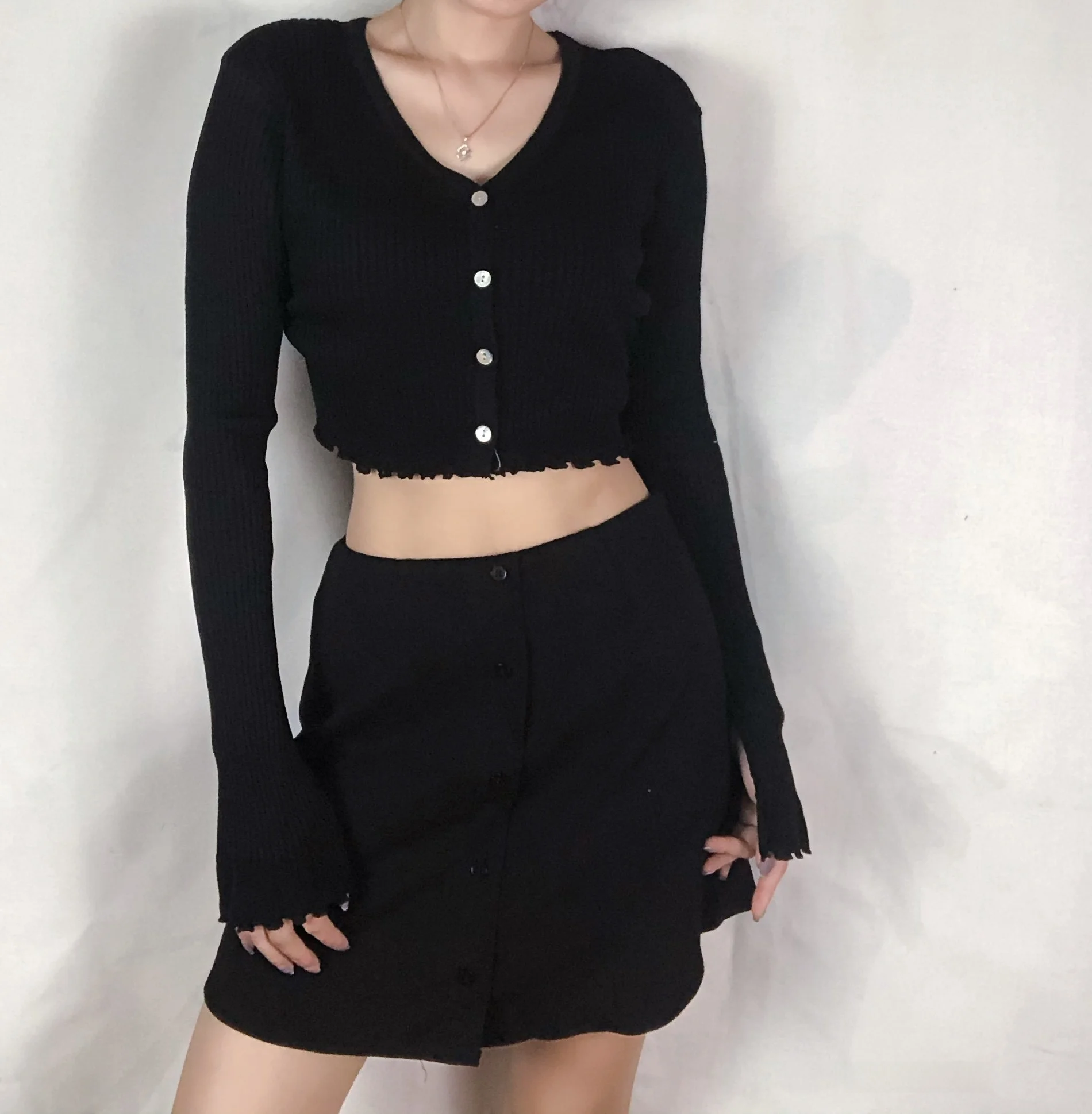 ハイウエストオートップ女性夏 2020 新ピュアカラーロング Sve V-ネパープルオープンカーディガン薄い空調 irt