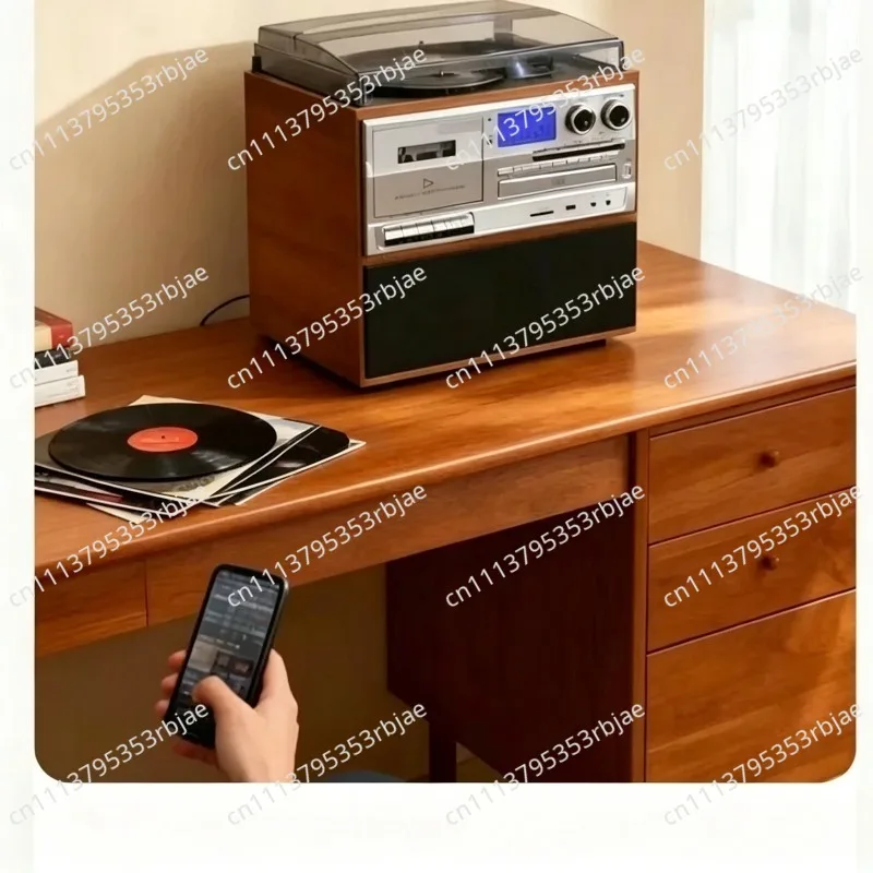 Retro all-in-one vinyl record player, tape player, CD player, wireless card speaker, multi-functional decorative gift