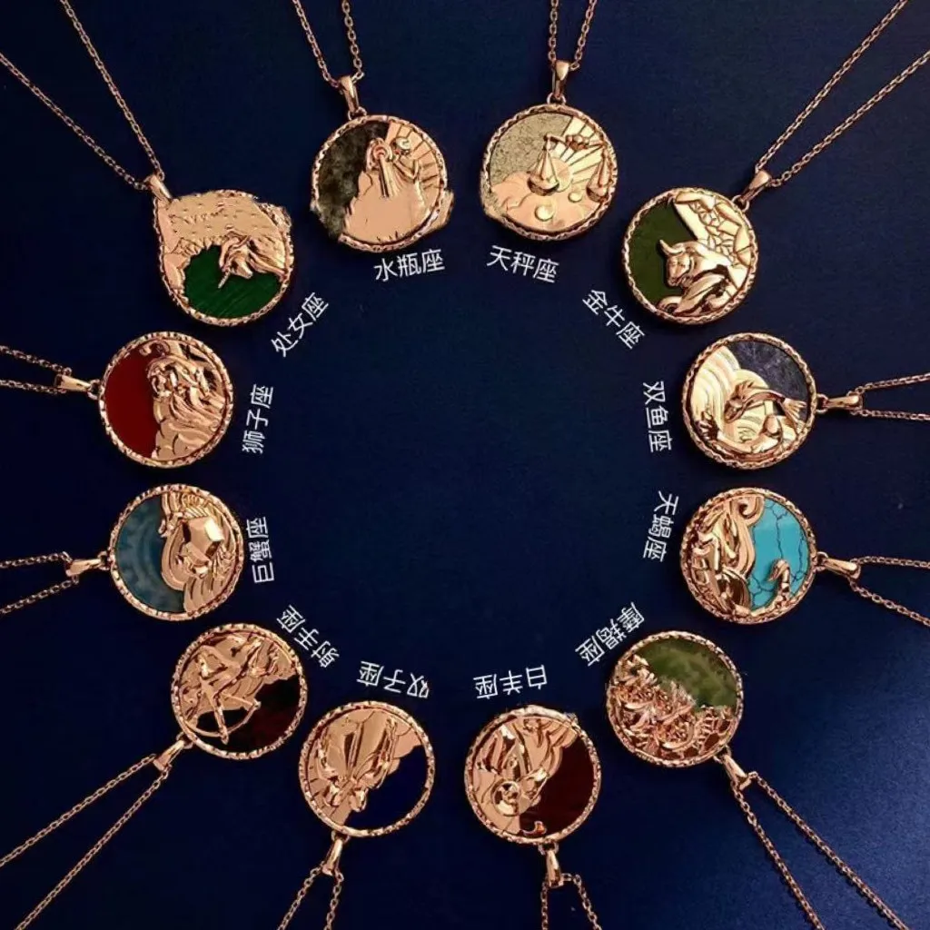 Bracelet Hand String Brahma Twelve Constellation Long Necklace Embossed Semi-Precious Stone Creative Design Coin Pendant Sweater