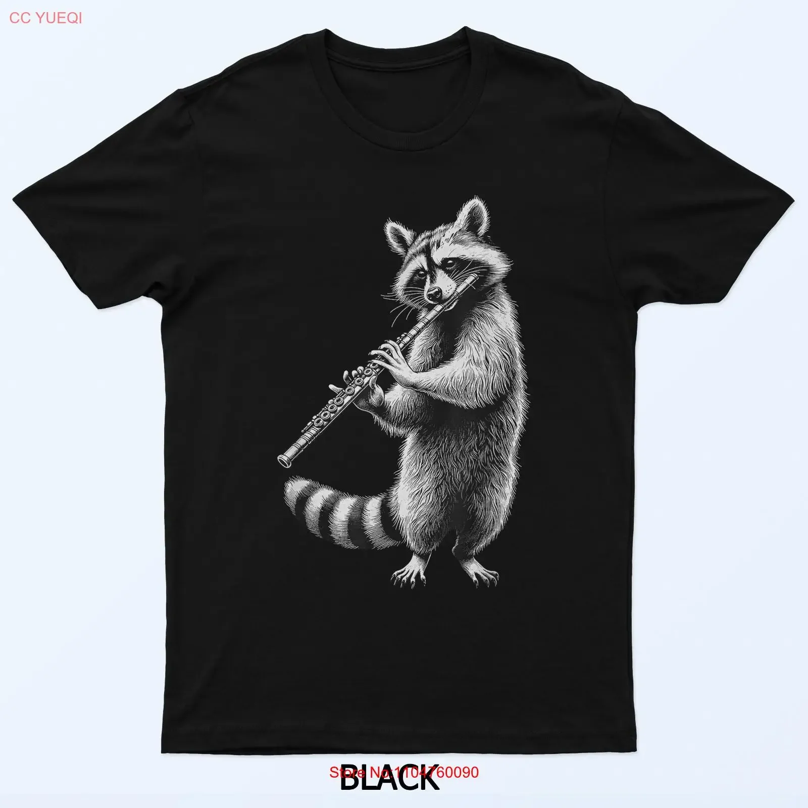 Raccoon Playing Flute Flutist Player Instrument Musician T Shirt vintage Washed graphic Unisex Stylish Versatile Stretched