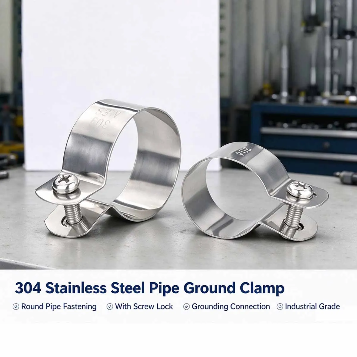 304 Stainless Steel Hose Clamp with Screws Nuts 10-60mm Pipe Buckle Ohmic Grounding Clip