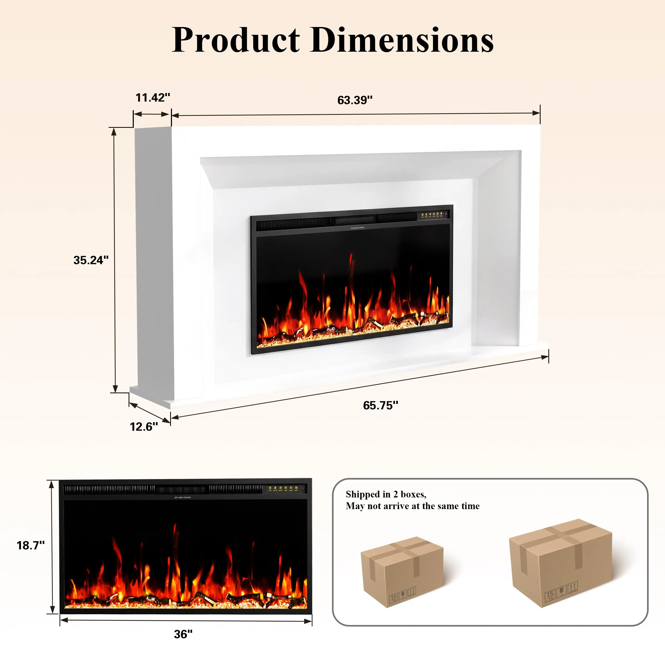65 inch Electric Fireplace with Mantel, Fireplace TV Stand with 36