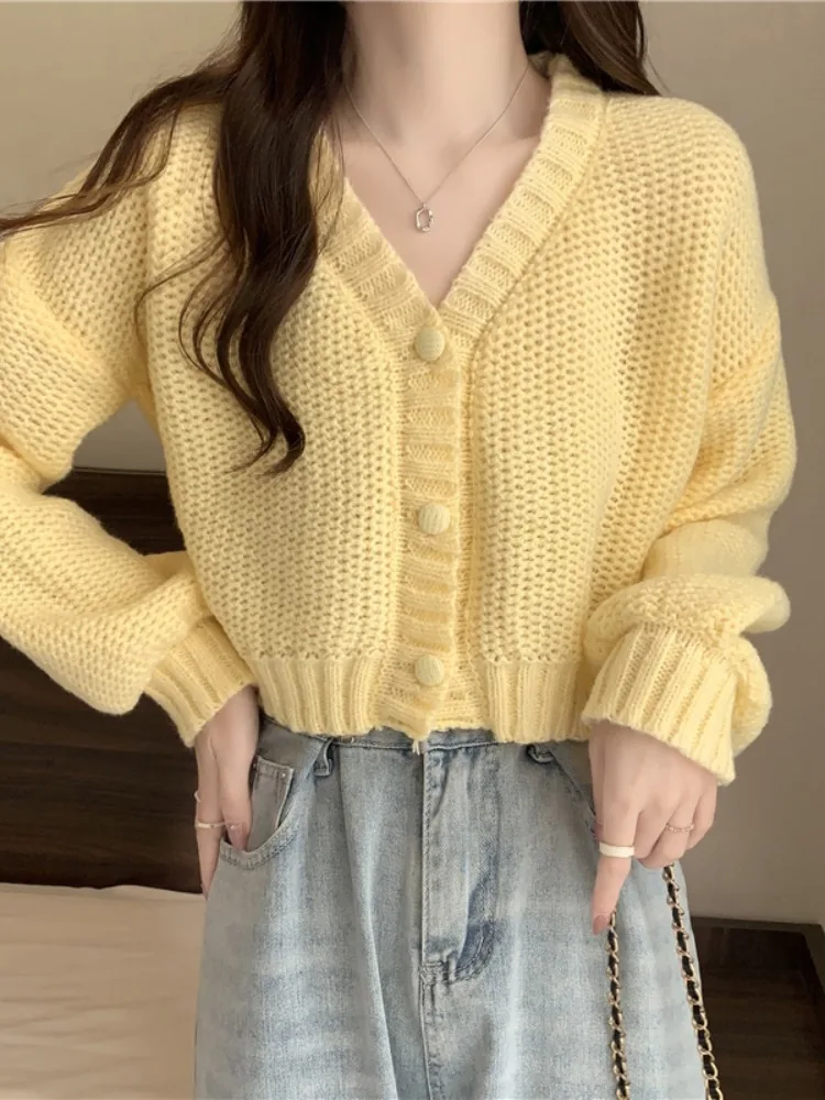 ABRINI Women Sweater Cardigan V-Neck Button Up Casual Knit Sweater Coat Sweet Cardigan Coat TRAF For Women 2023 Autumn Winter