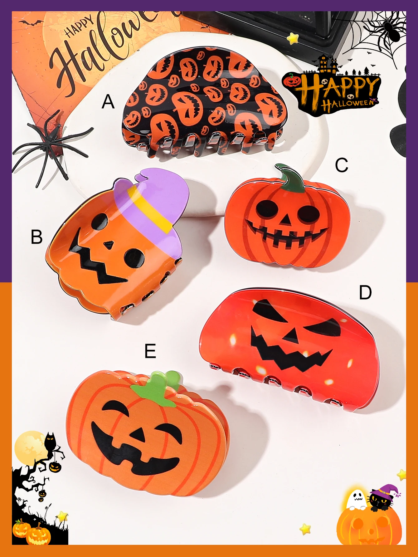 1Pcs Halloween Pumpkins Design Big Size Hair Jaw Clips,Strong Hold Claw Clips for Halloween Cute Hair Accessories for Women