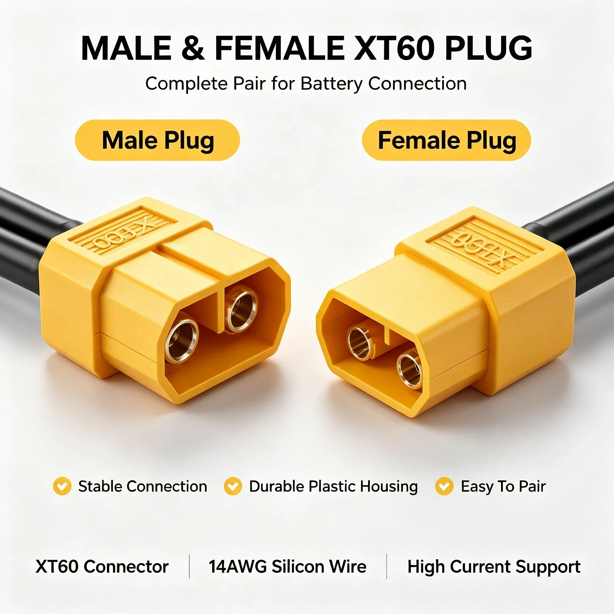 XT60 Male Female Connector Plug with 14 AWG Soft Silicon Wire 10cm Extension Cord for RC Lipo Battery FPV Drone Expand 4-12pcs