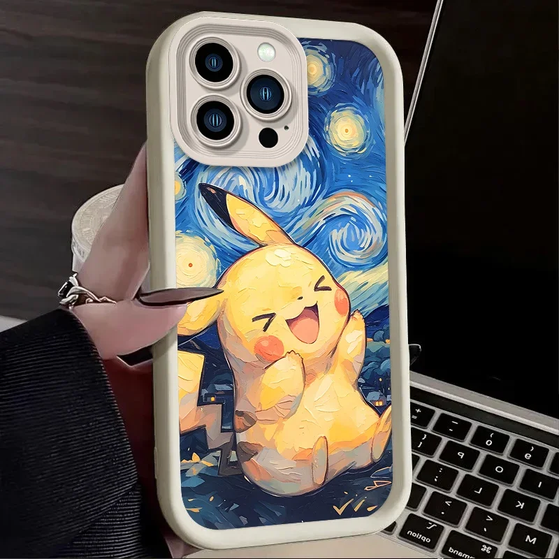 Soft Silicone Printing Phone Case for iPhone 16 15 14 13 12 11 Pro Max XS X XR 8 7 6S Plus SE 2020  Oil Painting P-Pokemon Cover