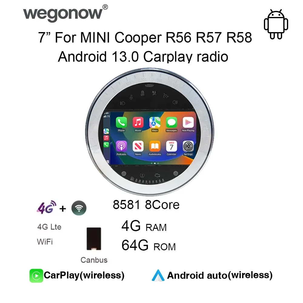 Draadloze Carplay DSP 8GB 128GB 7 "Android 14.0 Autoradio Speler multimedia Voor BMW Mini Cooper R55 R56 R57 R58 R60 2007-2013