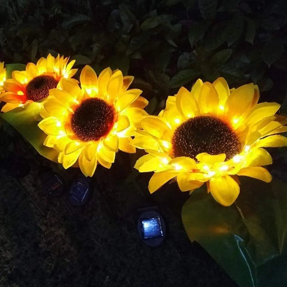 2pcs Garden Lights Solar LED Light Waterproof Sunflower Lawn Light Courtyard Garden Decor Outdoor Landscape Lighting for Patch