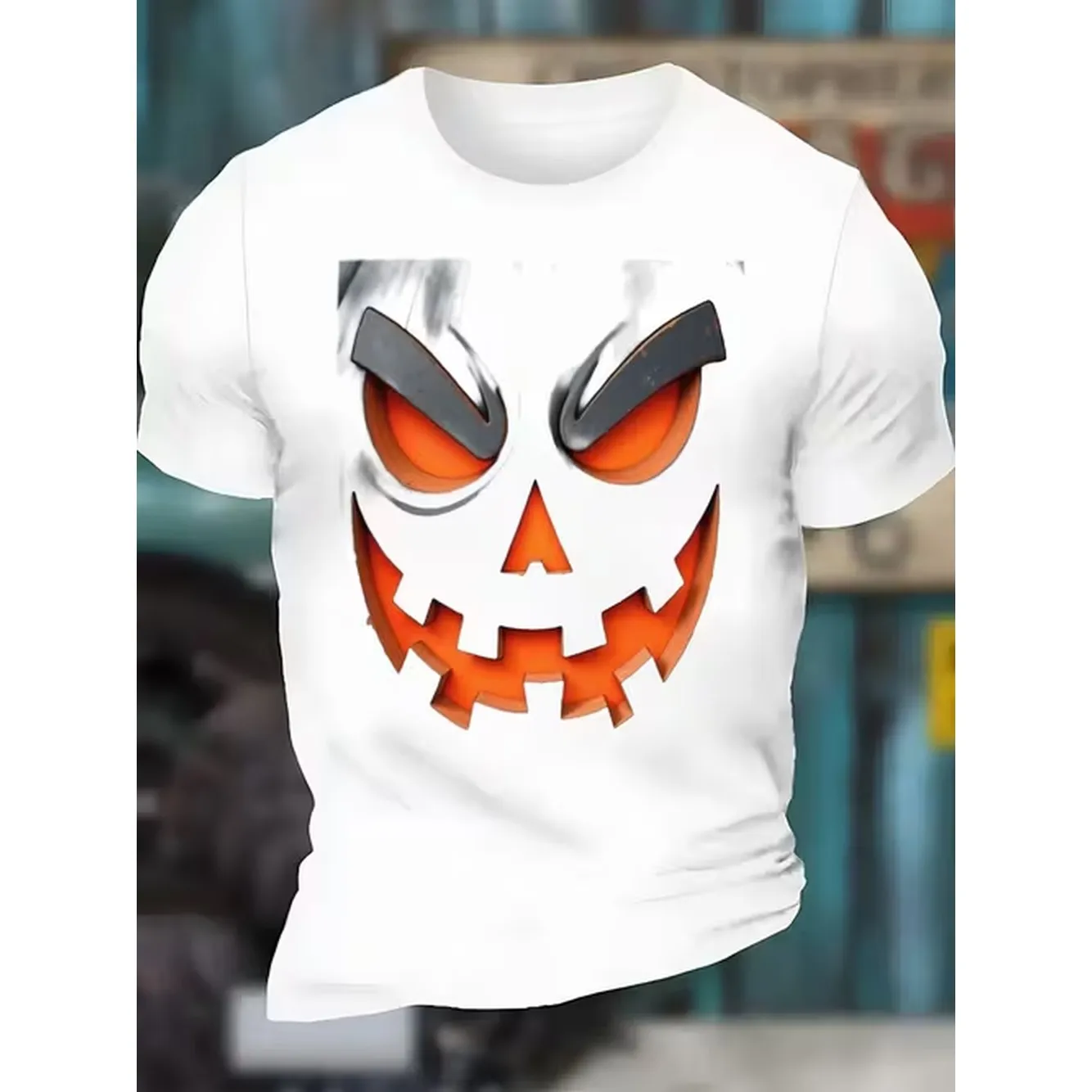 Mens Halloween Pumpkin Face T Shirt Black With Orange Eyes Soft And Breathable Crew Neck T Shirt For Halloween Costumes Parties And Casual Wear Fall Outfit Gift For Him Year Round Casual Shirt Comfortab