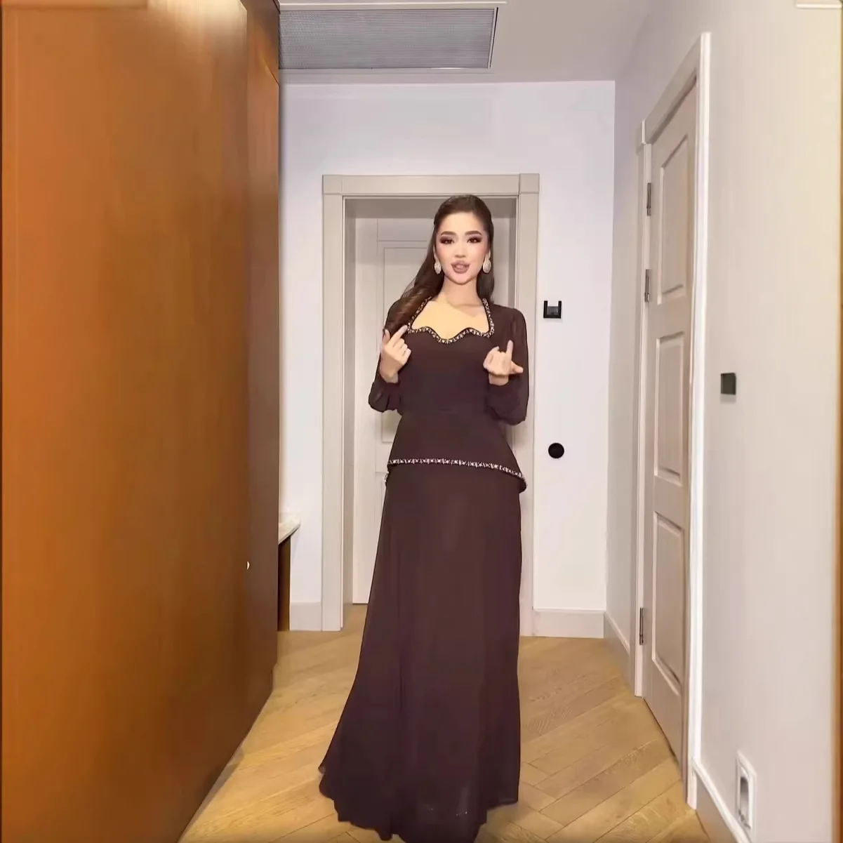 

Two Piece Sets Skirt Set Puff Sleeve Square Neck Tops Long Skirts Beaded A Line Tight Waist Y2k Streetwear Splice Elegant 2026