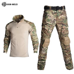 HAN WILD Tactical Combat Camouflage Outdoor Airsoft Paintball Clothing Camping Uniform Shirts Cargo Pants Elbow Knee Pads Suits