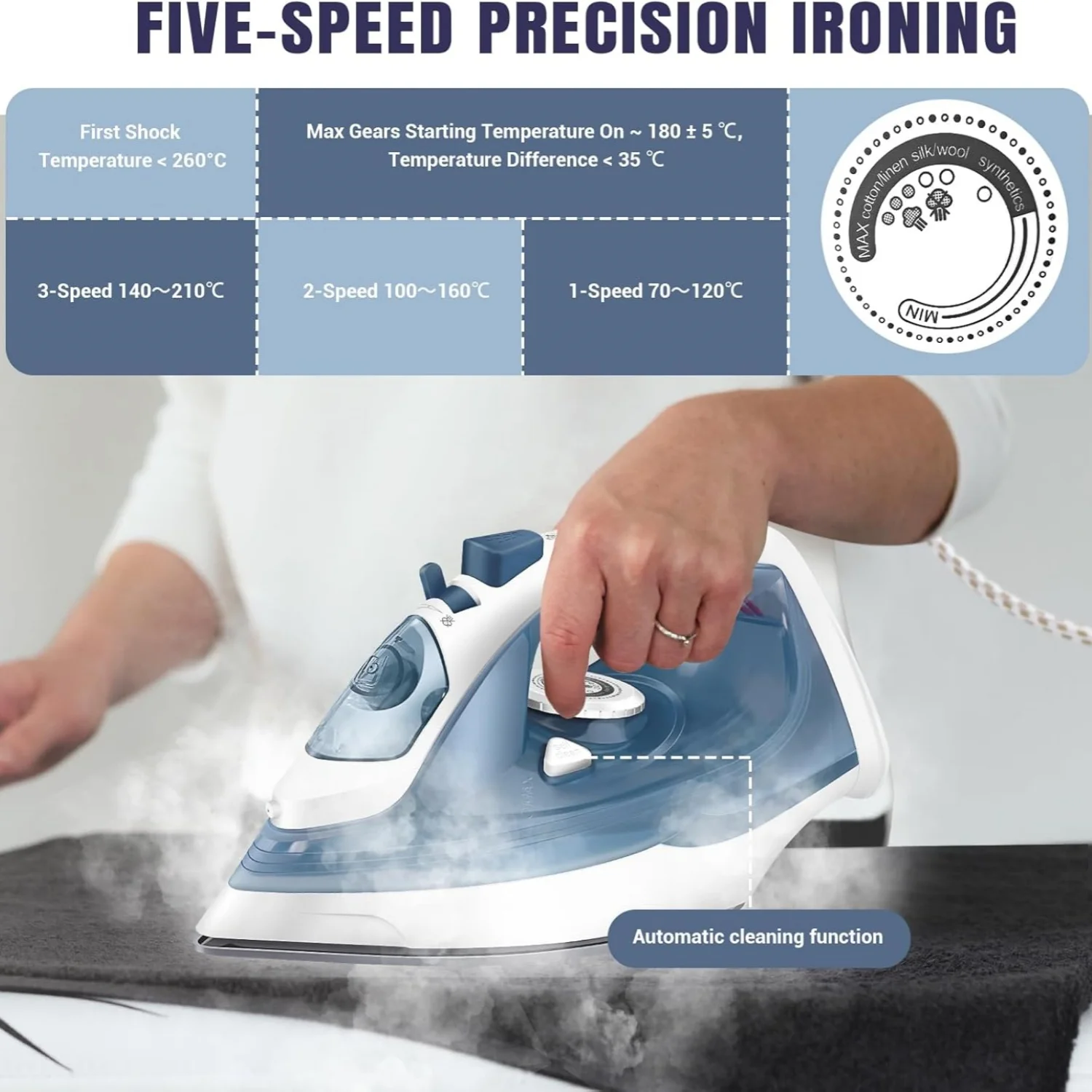 BRIEFNESS 2400W Steam Iron Handheld Iron Adjustable Thermostat Control Ironing Clothes Portable Ironing Tool