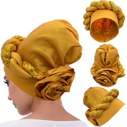 Rose Flower Design Zahra Cap for African Women Raw Silk Autogele Headtie Nigeria Female Head Wraps Lady Fashion Turban Cap