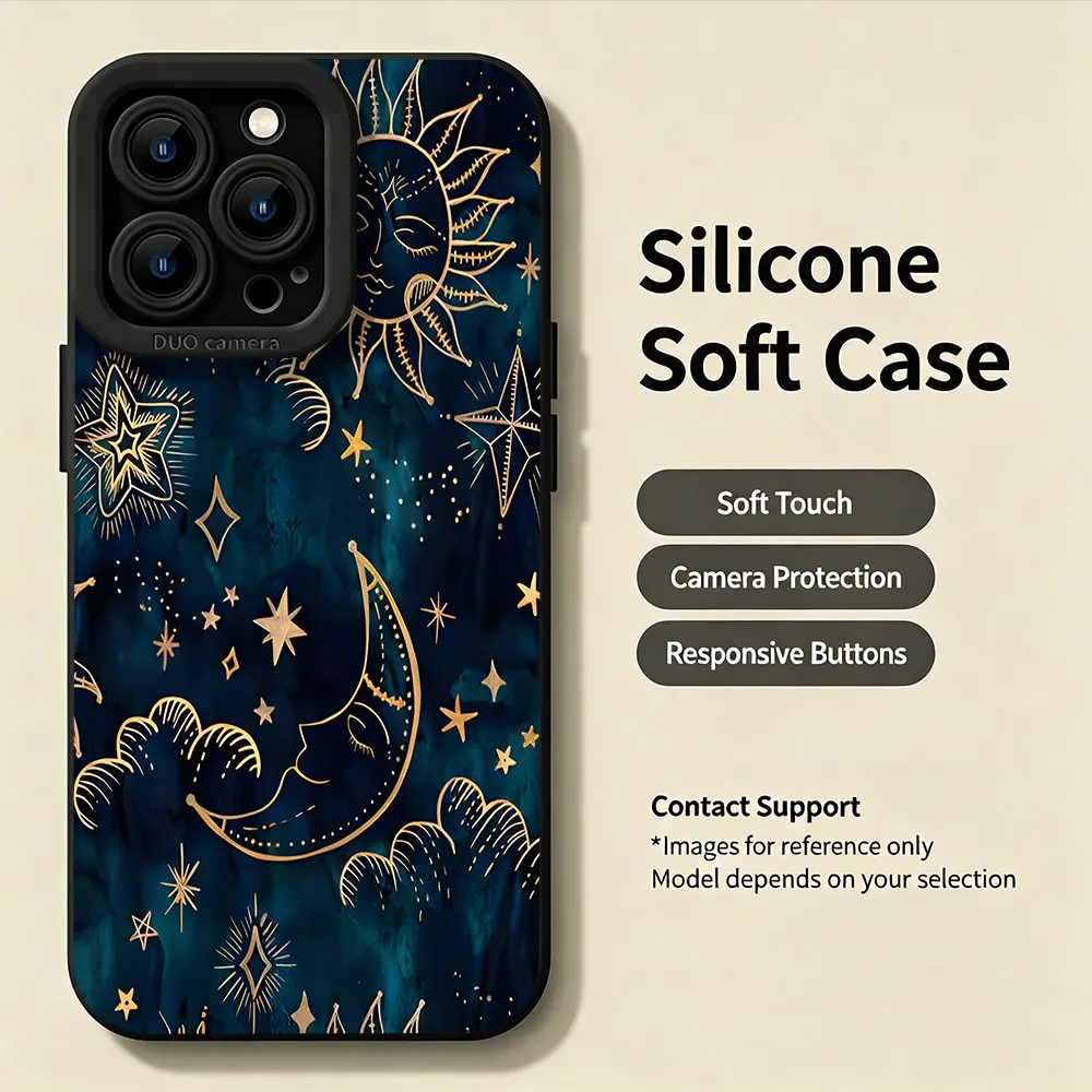 Luxury Sun Moon Star Phone Case For iPhone 17 16 15 14 13 12 11 Pro Max 8 15 16 14 Plus XS 16E TPU Anti-smudge With Strap Cover view 6
