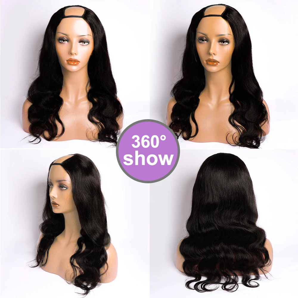 Megeen Body Wave Beginner Friendly U Part Wigs Human Hair Burmese Full Machine Wigs For Women No Sew In No Glue 28 Inch 1B Black