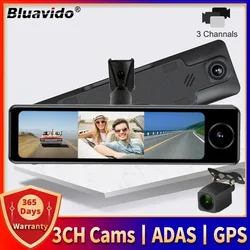 Bluavido 4G Android 10 Car Mirror Dashcam 3 Cameras GPS ADAS BSD 2G RAM+32G ROM FHD 1080P Video Recorder 24H Parking Monitor DVR