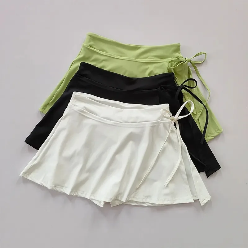 

Sports Yoga Skirt Badminton Tennis Skirt Pants Half-body Quick Drying Pocket Skirt Side Split Strap Pants For Outwear