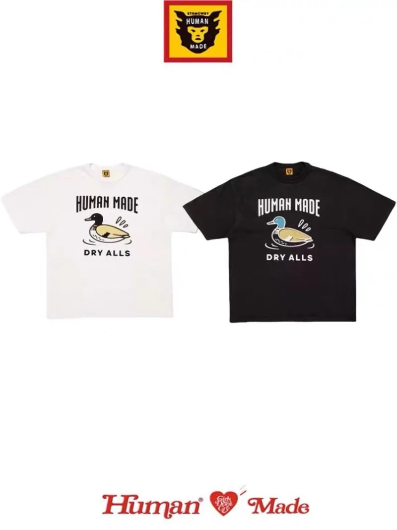 Human Made Cartoon Duck T-Shirt, Slub Cotton Tee for Couple Unisex
