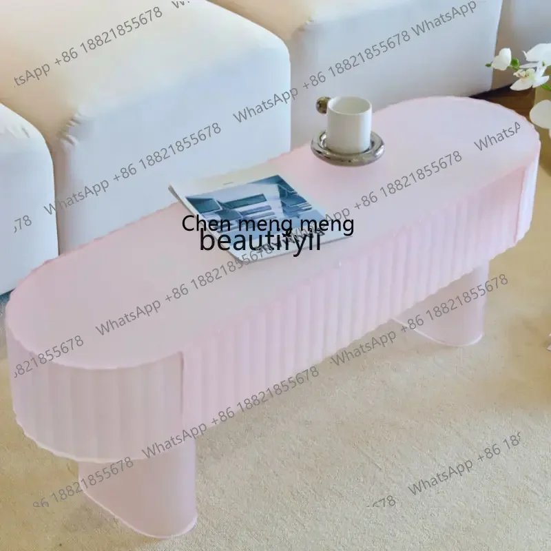 cc182R yj Pink Frosted Hallway Stool Coffee Table Acrylic Water Ripple Home Shoe Changing Stool Long Stool